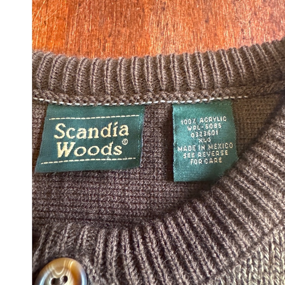 Scandia Woods Mens XL Brown Marled Henley Sweater Elbow Patches MSW-944 - Picture 3 of 11